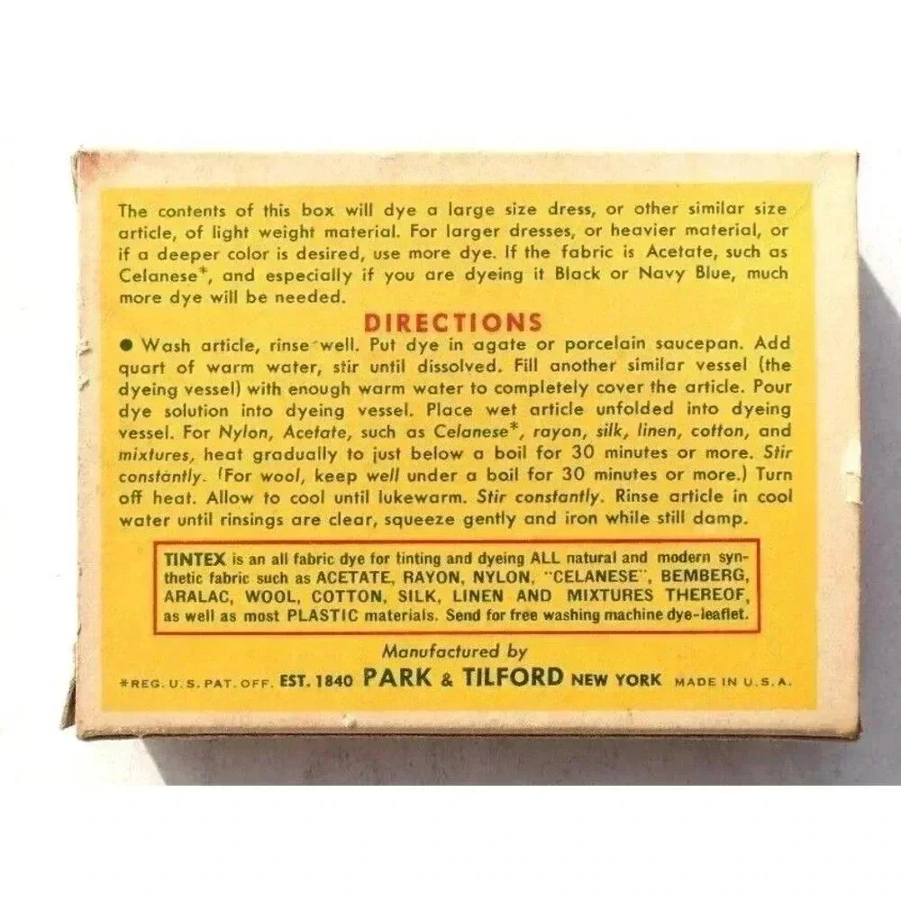 Vintage Tintex 36 Dark Green Tints and Dyes Box Unopened Park Tilford Product